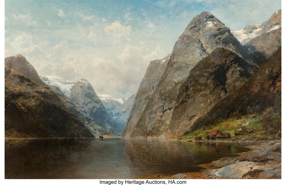 Julius Rose comparable auction result: julius rose german 1828 1911 alpine lake 1892 oil on canvas 31 x 47 inches