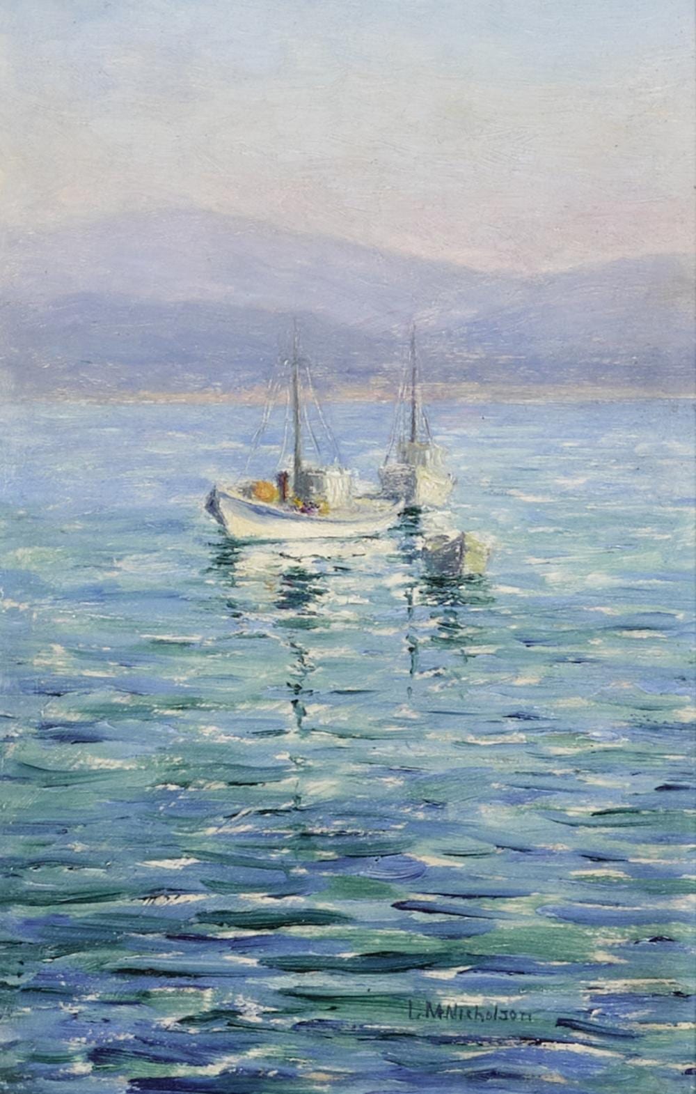 Lillie May Nicholson comparable auction result: lillie may nicholson 1884 1964 three boats in monterey bay 11 x 7 1 2in framed 15 x 11in painted in 1922