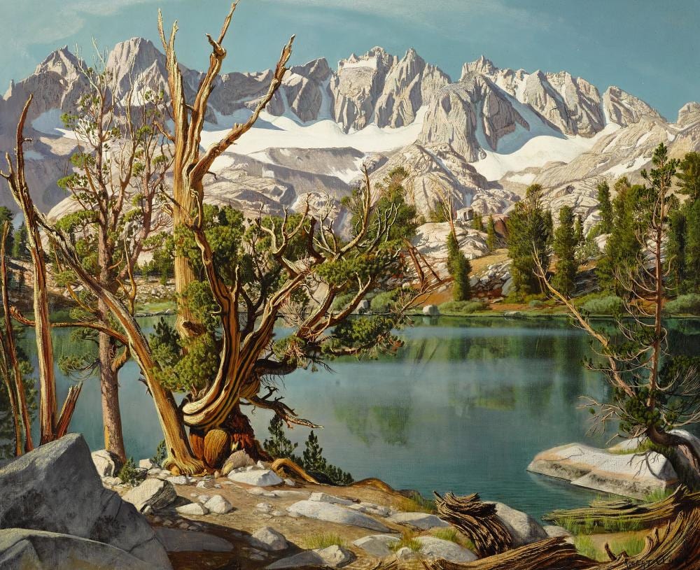Robert Clunie comparable auction result: robert clunie 1895 1984 old whitebark pine tree at summit lake nth palisade range big pine california 30 x 36 1 4in framed 37 x 43in painted in 1961