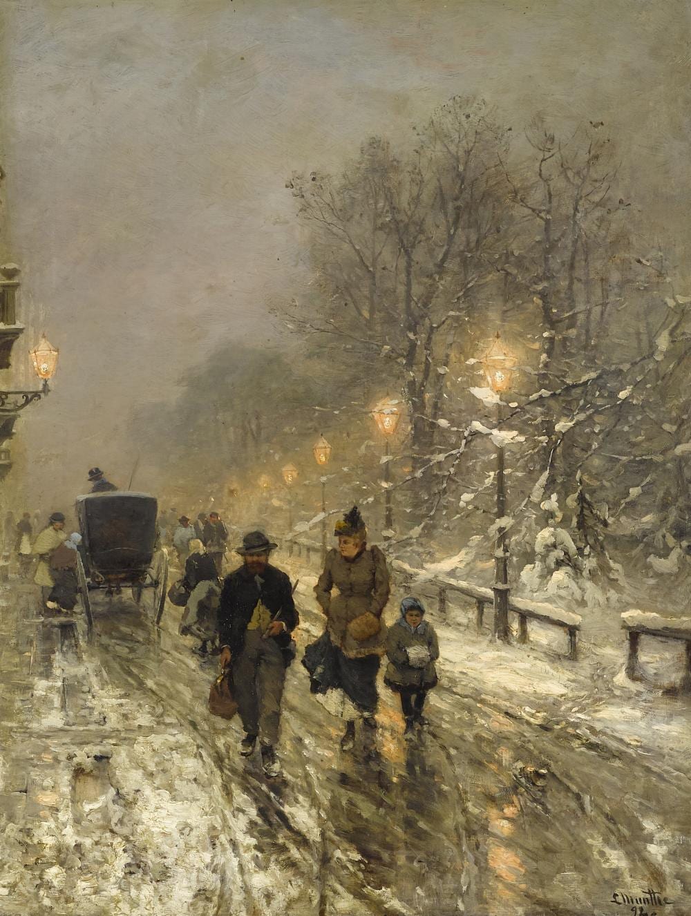 Ludwig Munthe comparable auction result: ludwig munthe norwegian 1841 1896 an evening snow covered street scene 24 x 18 5 8in 61 x 47 3cm