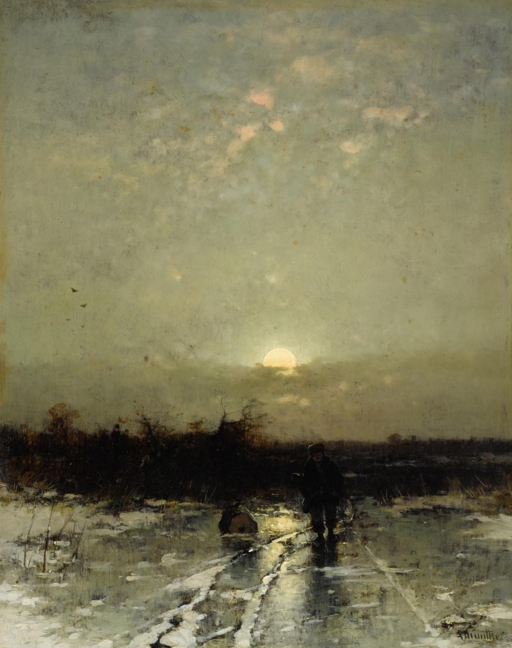 Ludwig Munthe comparable auction result: ludwig munthe norwegian 1841 1896 a figure in a frozen moonlit landscape 19 5 8 x 15 1 2in 49 9 x 38 2cm
