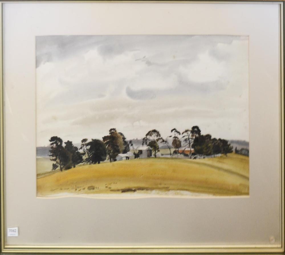 Leonard Lloyd Annois comparable auction result: len annois homestead watercolour 35 x 53cm frame 56 x 73cm condition foxing and discolouration throughout