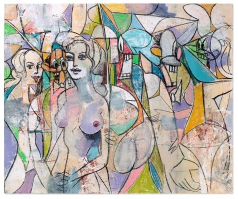 George Condo (B. 1957) Linear Connection acrylic, charcoal and pastel on li comparable sale