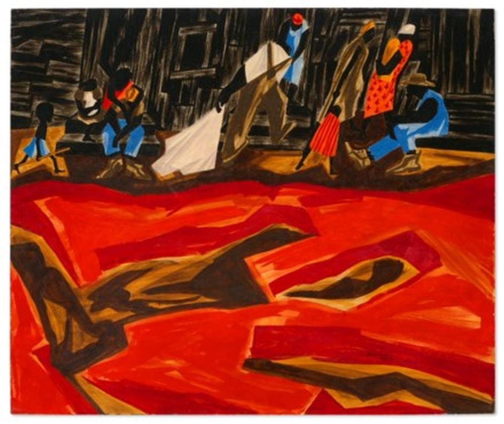 Jacob Lawrence (1917-2000) Red Earth – Georgia tempera on board 20 1/8 x 24 comparable sale