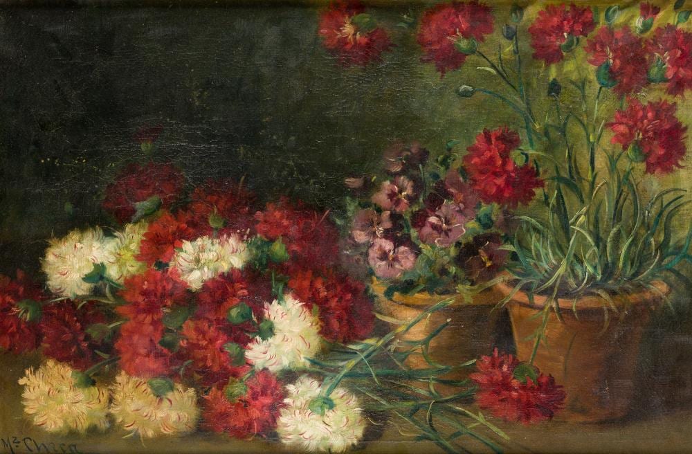 Fernando Martínez Checa comparable auction result: fernando mart nez checa 1858 1933 garden corner with pots of carnations and pansies