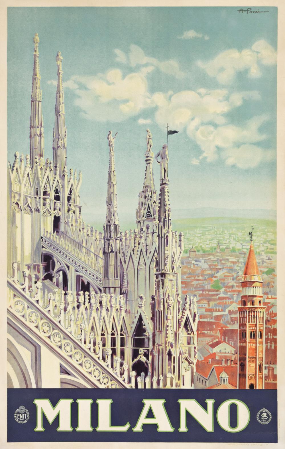 Alessandro Pomi comparable auction result: alessandro pomi 1890 1976 milano circa 1928 39x24 inches 99x62 cm studio editoriale turistico milan
