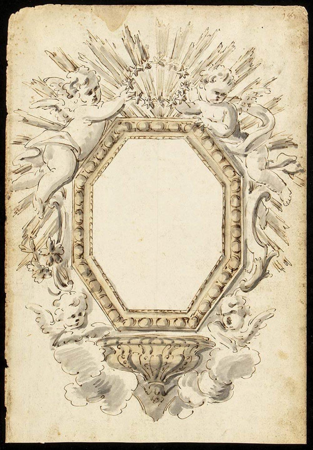 Giuseppe Valadier comparable auction result: giuseppe valadier rome 1762 1839 attributed to recto framed architectural element with putti and shelf verso studies of masks and various decorative elements