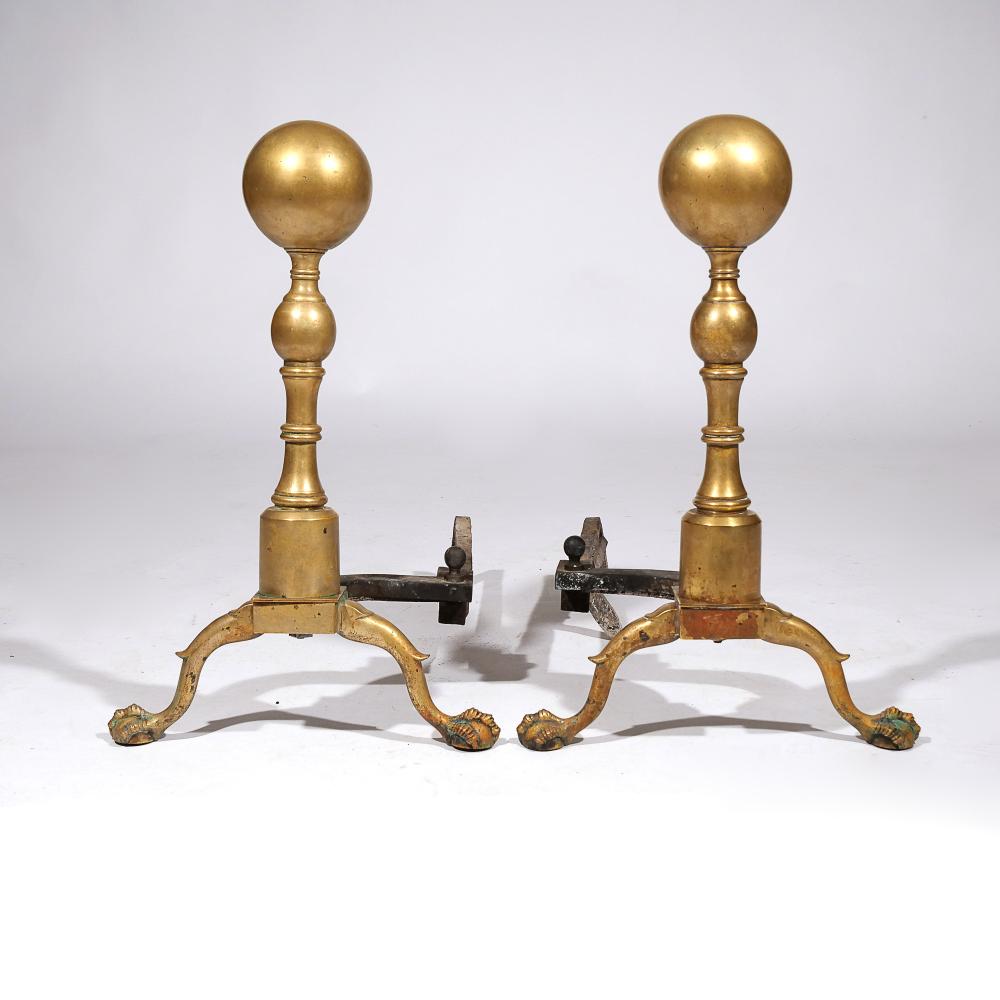 PAIR ANTIQUE BALL ANDIRONS sold by Butterscotch Auction Gallery LLC, lot 758 — auction record photograph