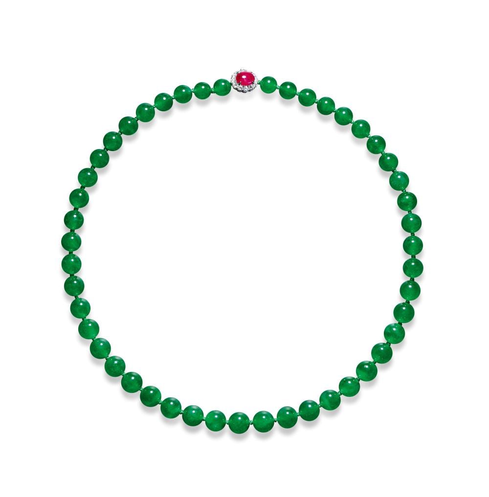 An Impressive Jadeite Bead, RUBY AND DIAMOND NECKLACE comparable sale