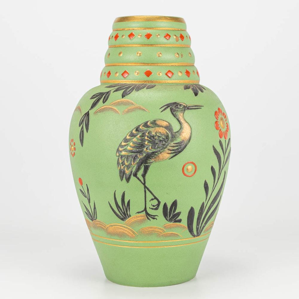 emile lombart 1859 1938 a decorative green vase with bird decor marked faiencerie saint ghislain · Flanders Auctions · 2021-11-17 Emile Lombart comparable auction result: emile lombart 1859 1938 a decorative green vase with bird decor marked faiencerie saint ghislain
