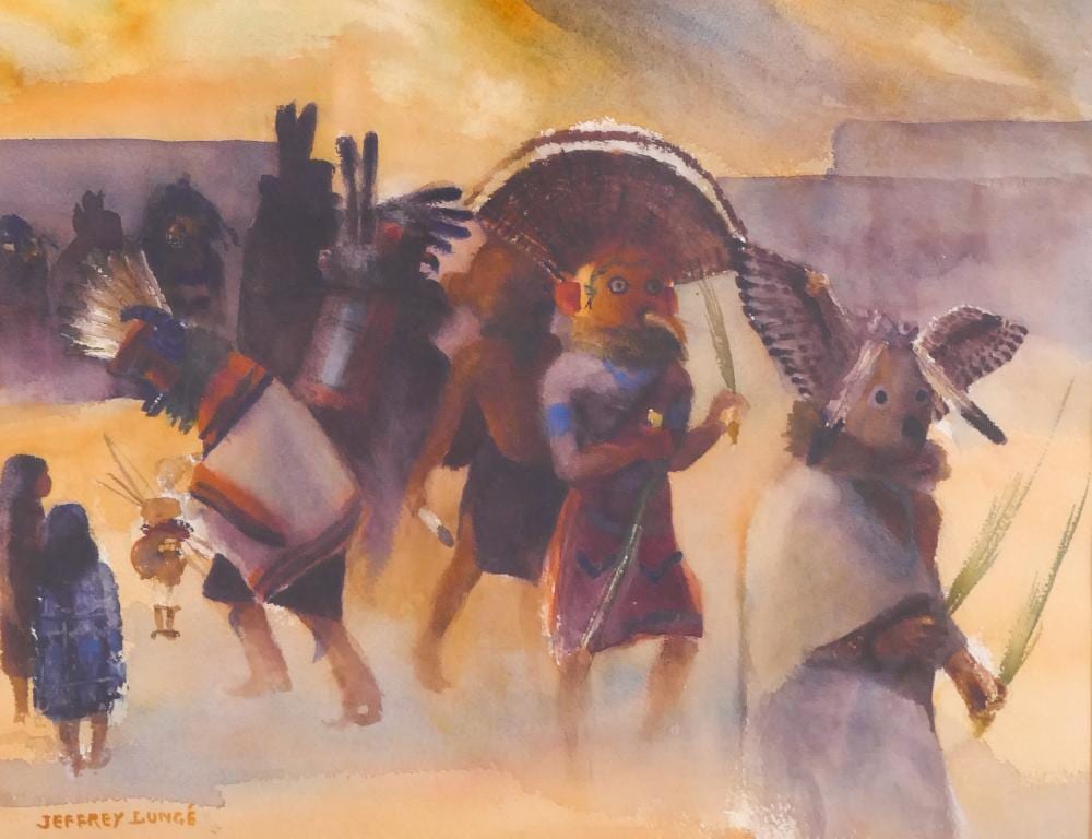 Jeffrey Roy Lunge comparable auction result: jeffrey roy lunge hopi dancers watercolor