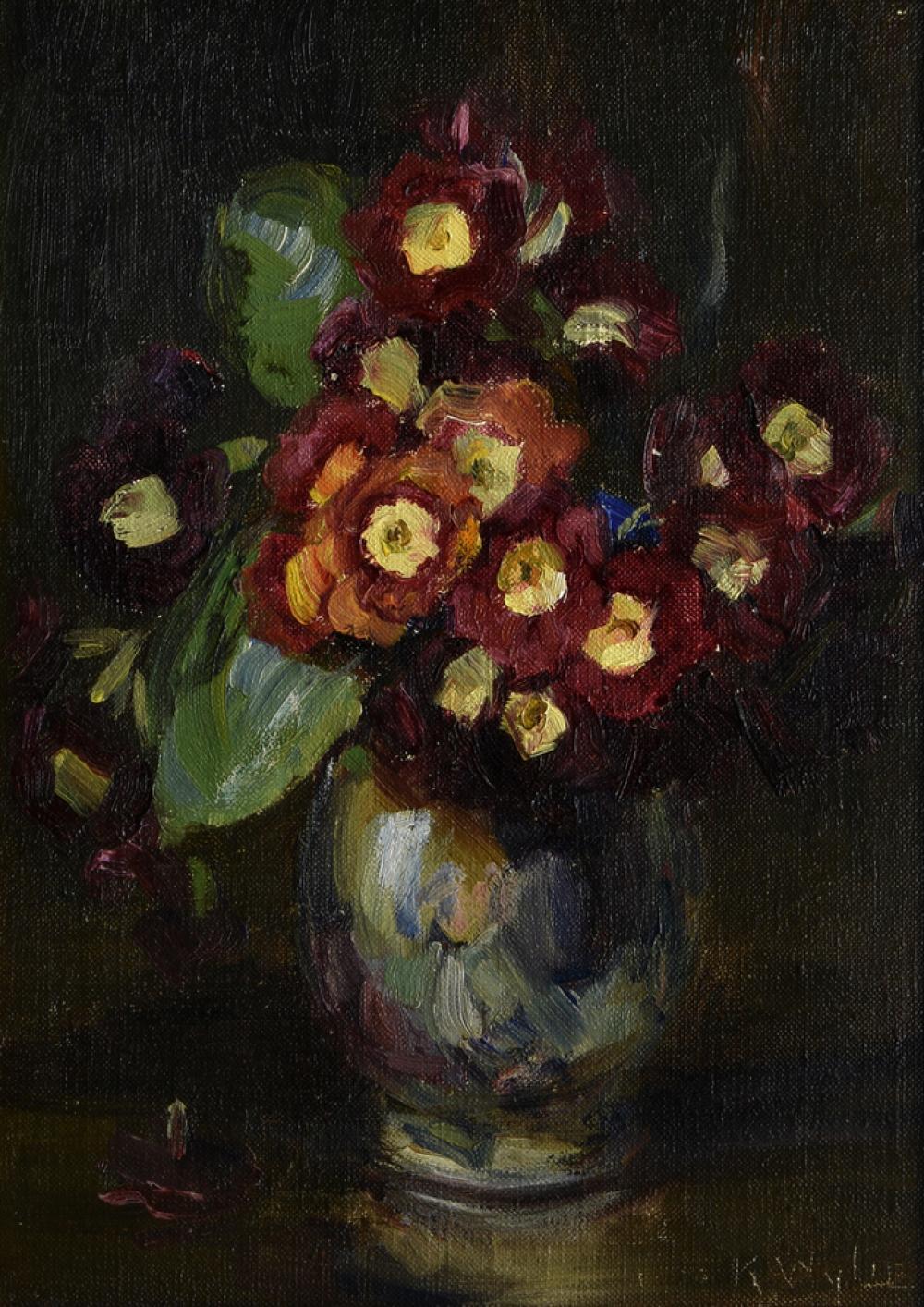 Kate Wylie comparable auction result: kate wylie scottish 1877 1941 still life of auriculas in a vase oil on canvas