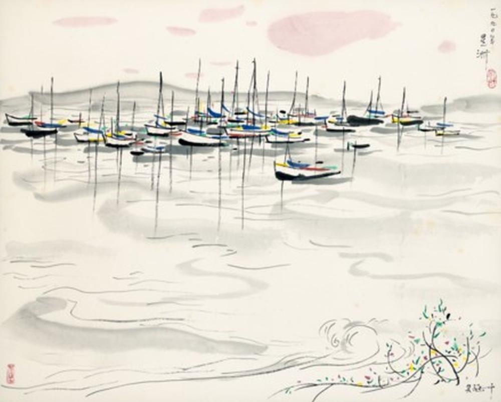 Wu Guanzhong (1919-2010) A Seaside Scene of Singapore Scroll, mounted and f comparable sale