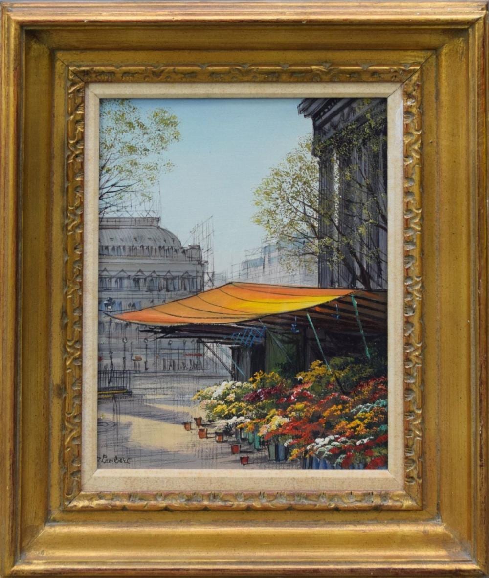 Paul Lambert comparable auction result: paul lambert french b 1911 street scene flower market p lambert l l oil on canvas 16 x 12 inches