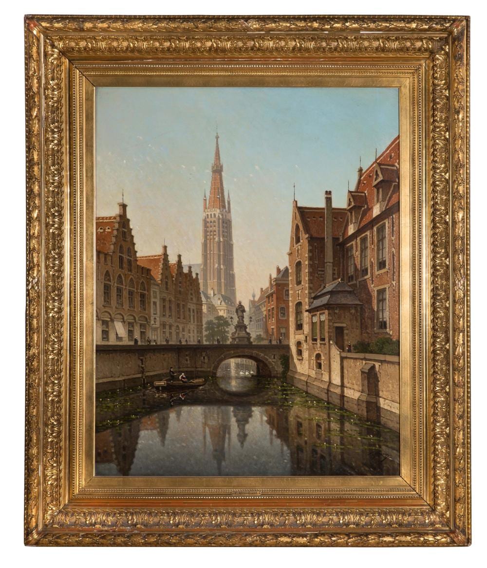 François Théodore Rochard comparable auction result: fran ois franz stroobant 1819 1916 le canal du dijver bruges matin e de juin huile sur toile