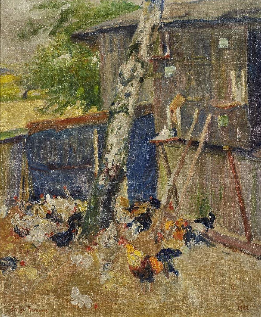 Georges Mosson comparable auction result: george mosson german 1851 1933 chickens in a farmyard 1922 oil on canvas signed george mos