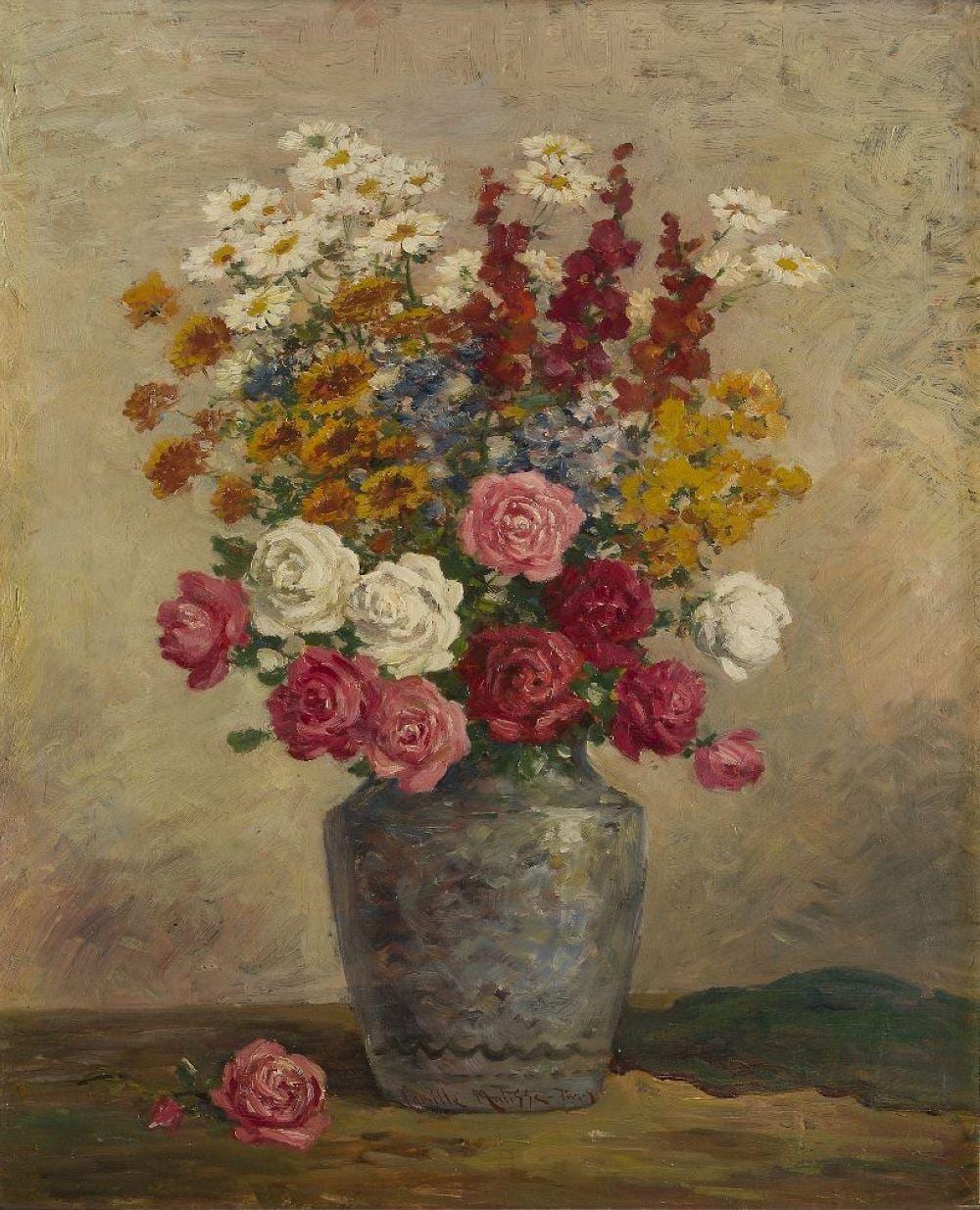 camille matisse french xix xx flowers in a vase oil on on board signed and inscribed paris · Roseberys · 2021-12-01 Camille Matisse comparable auction result: camille matisse french xix xx flowers in a vase oil on on board signed and inscribed paris