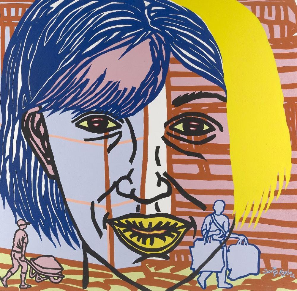 Boris Nzebo comparable auction result: boris nzebo african b 1979 l obseratrice 2014 acrylic on canvas signed titled and dated 2014