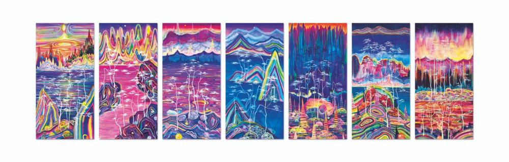 Huang Yuxing (B. 1975) Seven Treasure Pines acrylic on canvas (seven panels comparable sale
