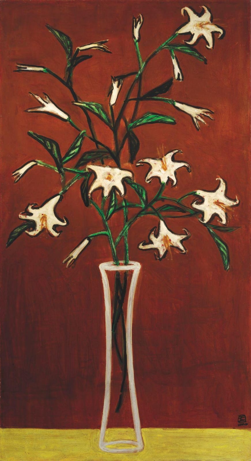 Sanyu (CHANG YU, 1895-1966) Vase de lys sur fond marron (Vase of Lilies wit comparable sale