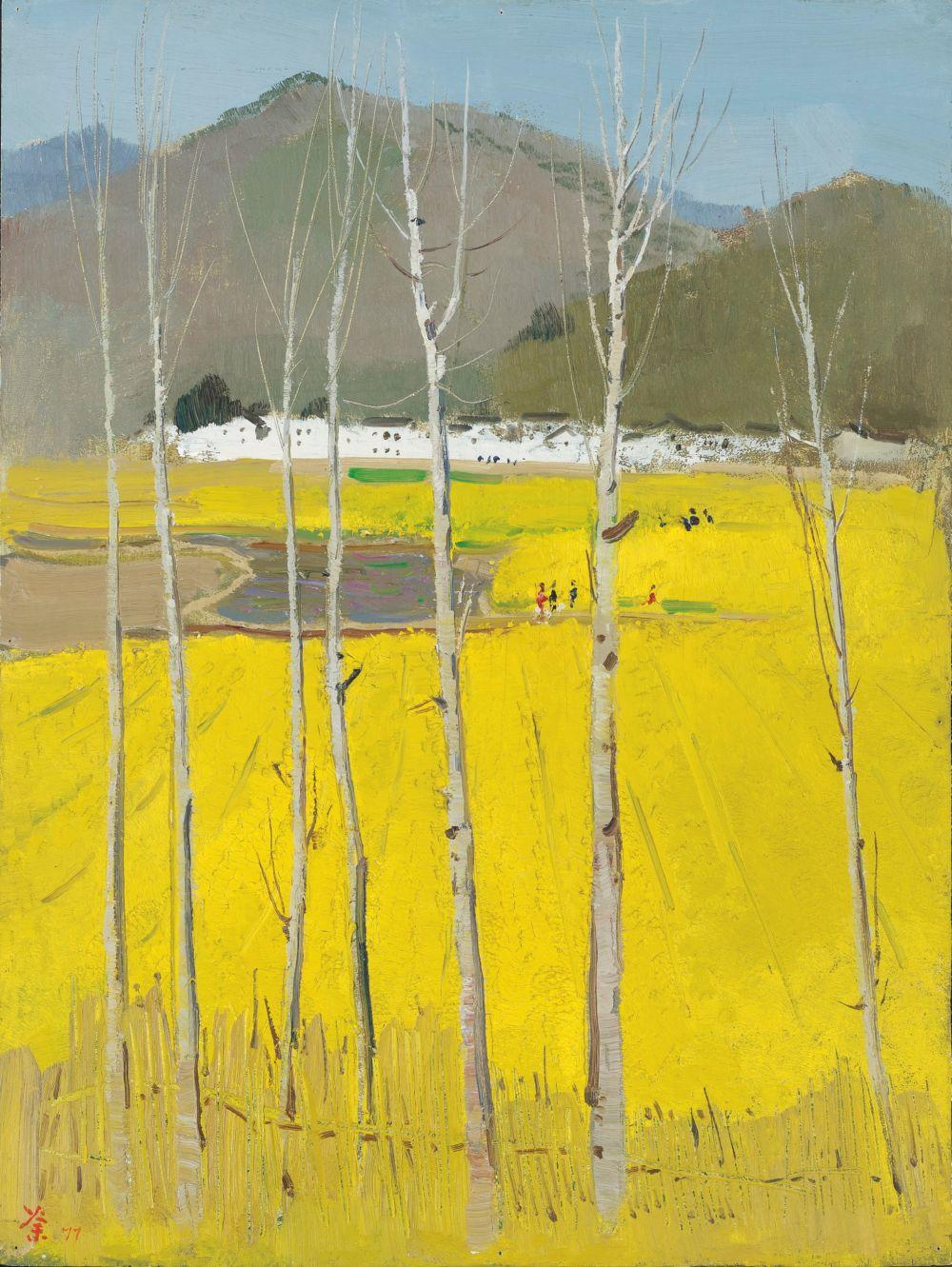 Wu Guanzhong (1919-2010) Golden Field oil on board 61.3 x 46 cm. (24 1/8 x comparable sale