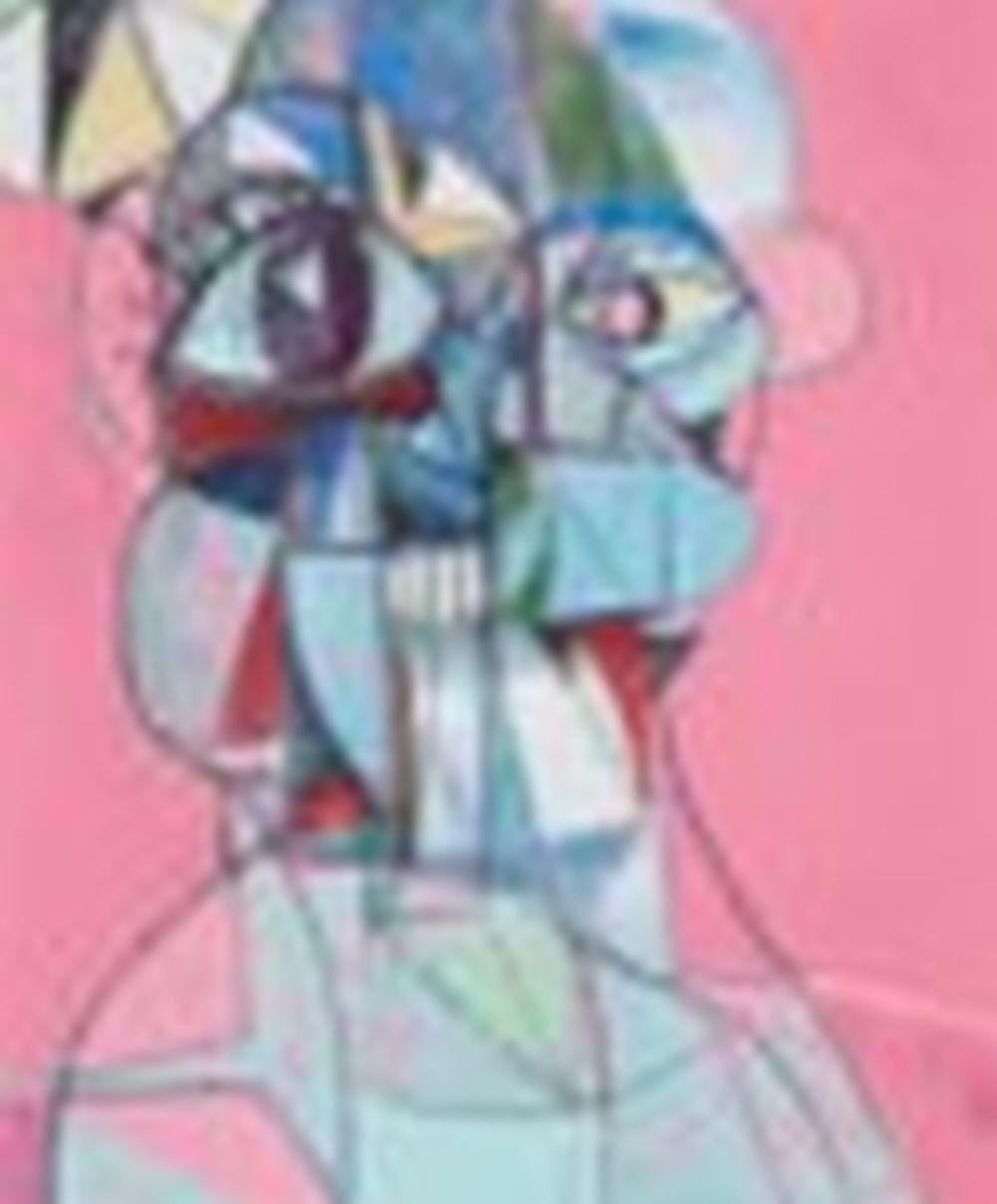 George Condo (B. 1957) Staring into Space acrylic, charcoal, pastel on line comparable sale
