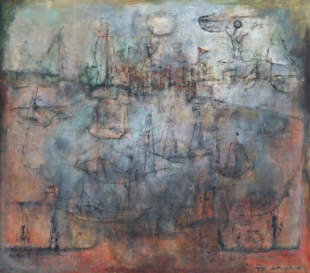 Zao Wou-Ki (ZHAO WUJI, 1920 - 2013) Sans titre (Bateaux au claire de la lun comparable sale