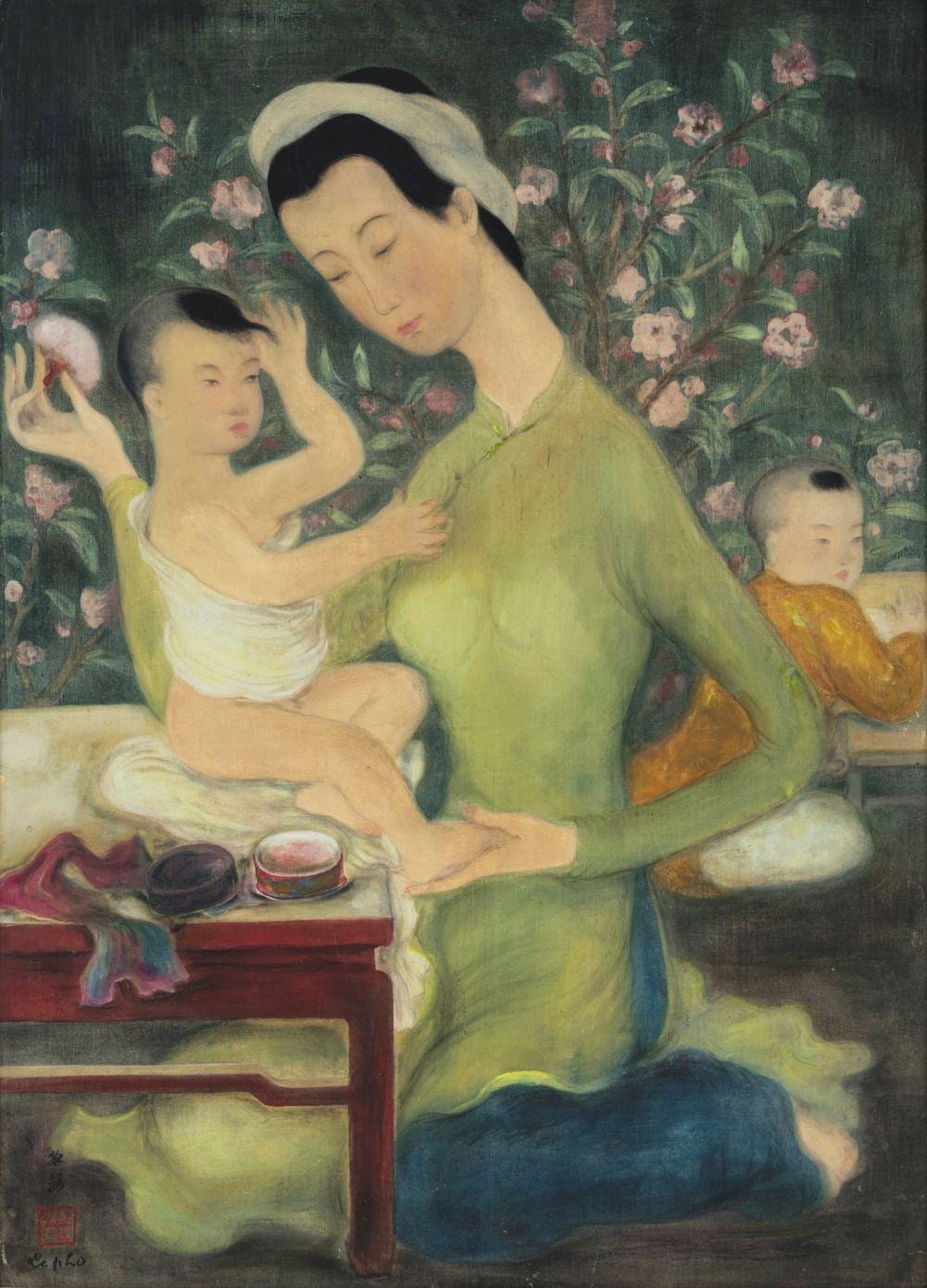 Le Pho comparable auction result: le pho 1907 2001 la toilette de l enfant child bathing ink and gouache