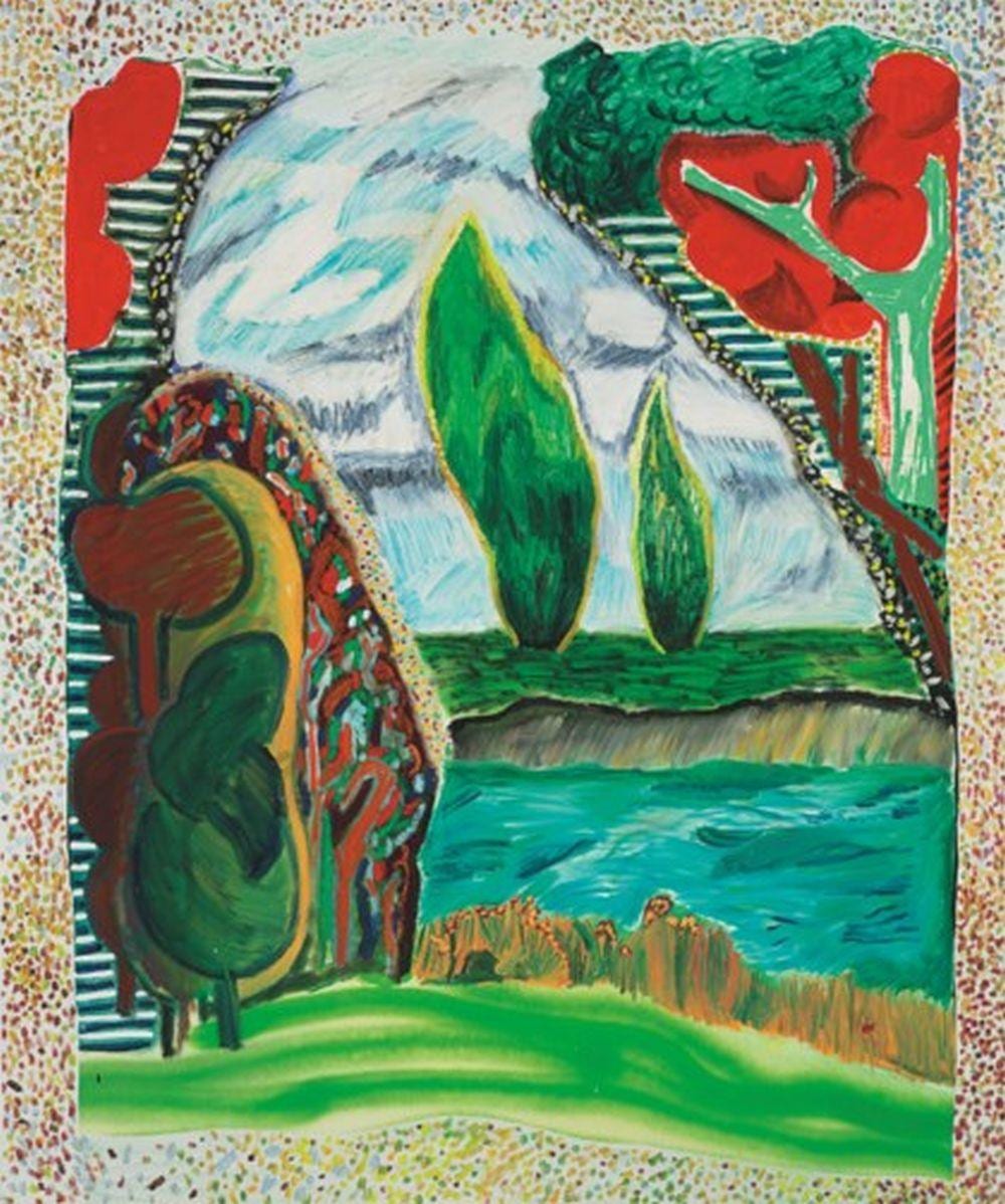 Shara Hughes (B. 1981) Greener Grass oil, enamel, spray paint and acrylic o comparable sale