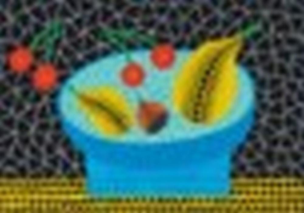 Yayoi Kusama (B. 1929) Fruits acrylic on canvas 15.5 x 22.5 cm. (6 1/8 x 8 comparable sale