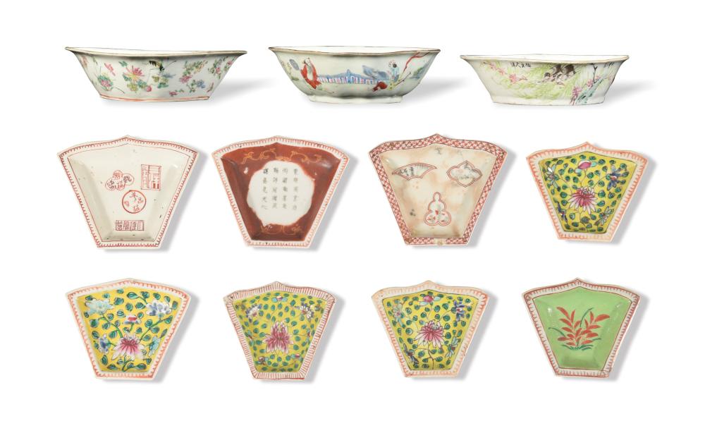 11 CHINESE FAMILLE ROSE SECTIONALS, 18/19TH CENTURY sold by Oakridge Auction Gallery, lot 616 — auction record photograph