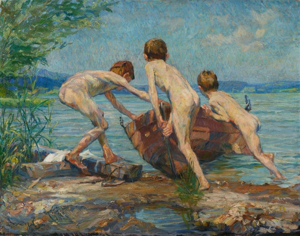 Christian Adam Landenberger comparable auction result: christian landenberger badende kaben mit ruderboot circa 1908 1910