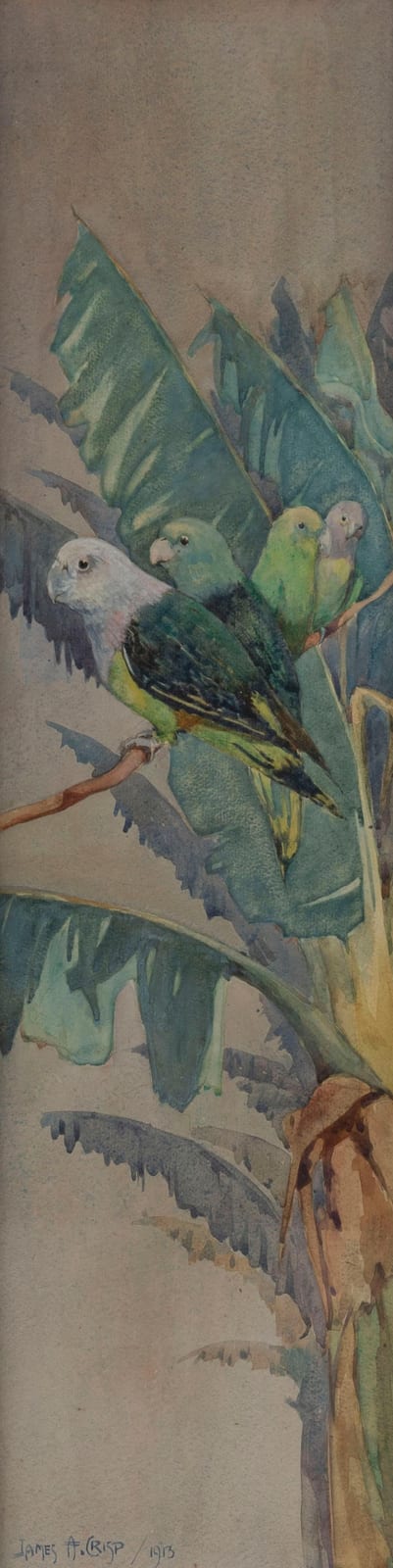 James Crisp comparable auction result: james alexander crisp 1879 1962 madagaskar love birds a study in green watercolour signed and dated 1913 lower left