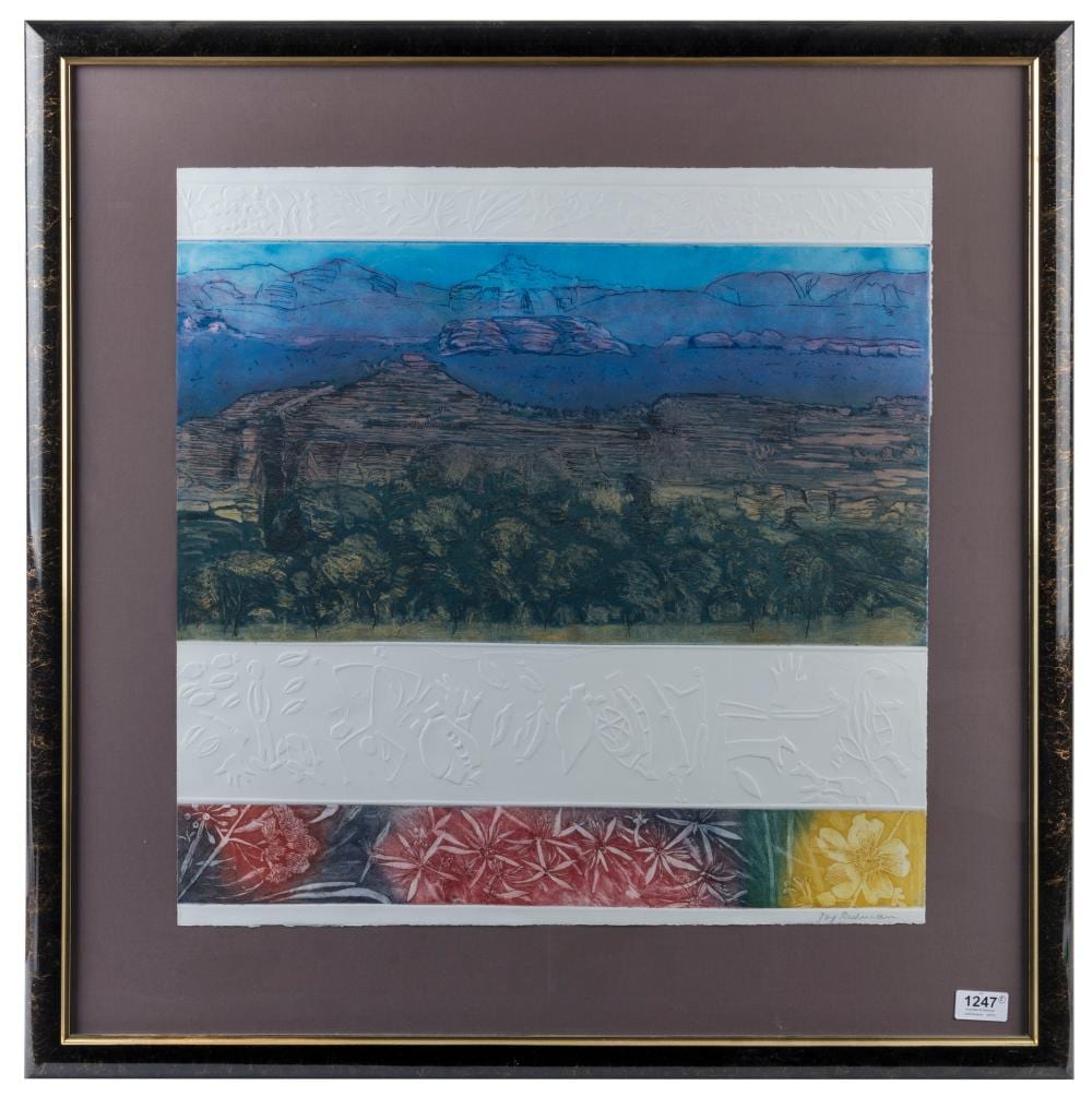 Joy Redman comparable auction result: joy redman 1928 2006 aspects of kakadu i and ii diptych coloured lithographs on embossed paper editioned 6 75 titled and signed in lower margins