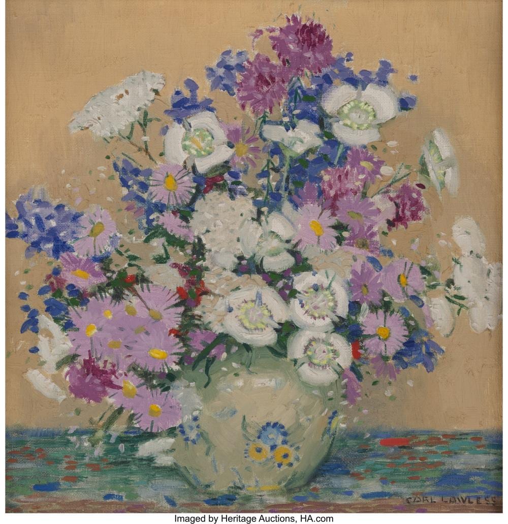 Carl Lawless comparable auction result: carl lawless american 1894 1934 mountain wildflowers oil on canvas 15 x 15 in