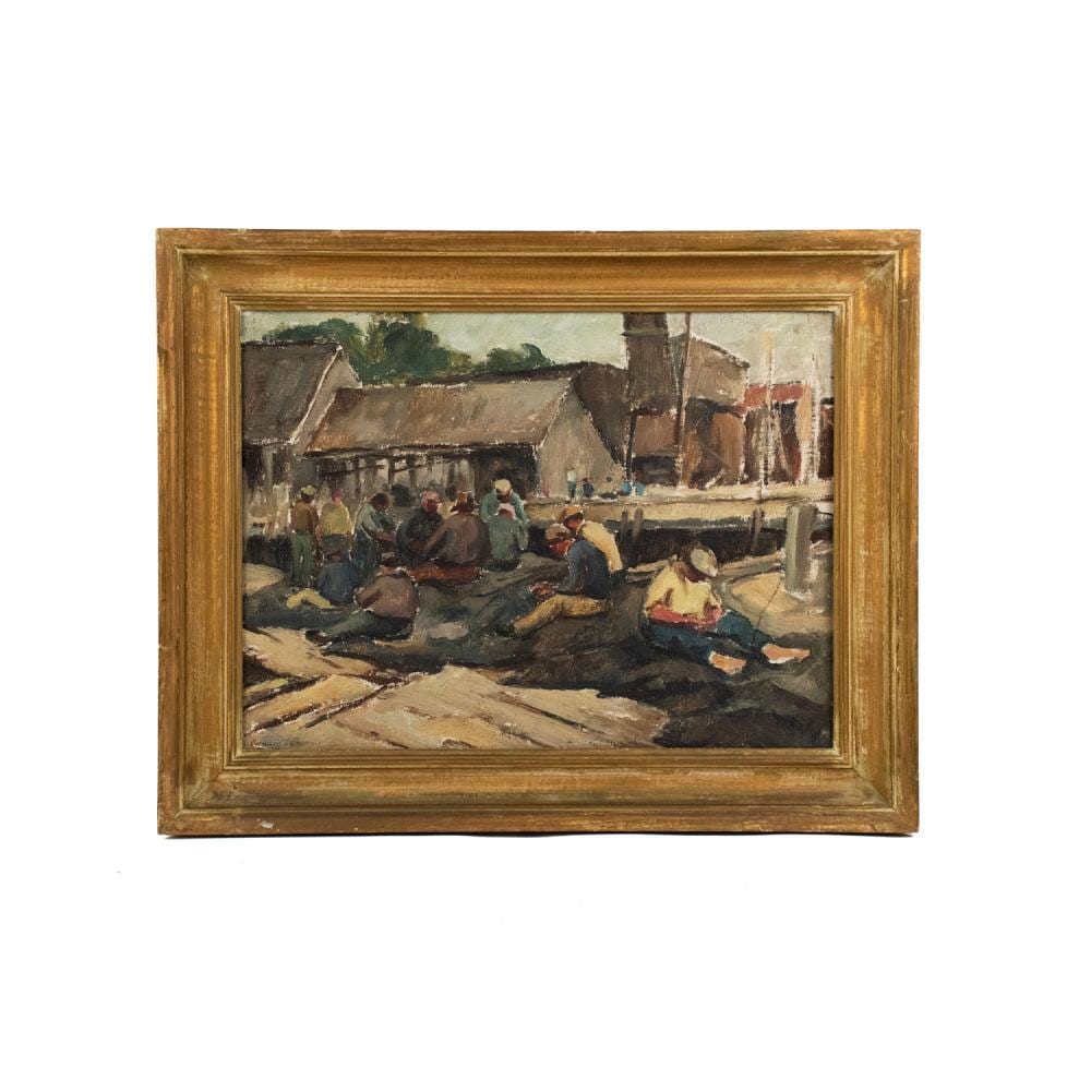 Bernard Green comparable auction result: bernard green dock workers signed oil on canvas