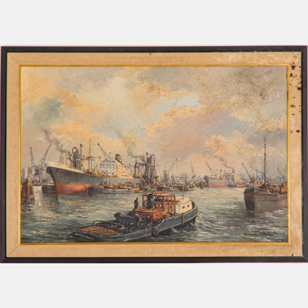 Peter Van Schaik comparable auction result: pieter van schaik jr dutch 1910 1991 rotterdam harbor oil on canvas