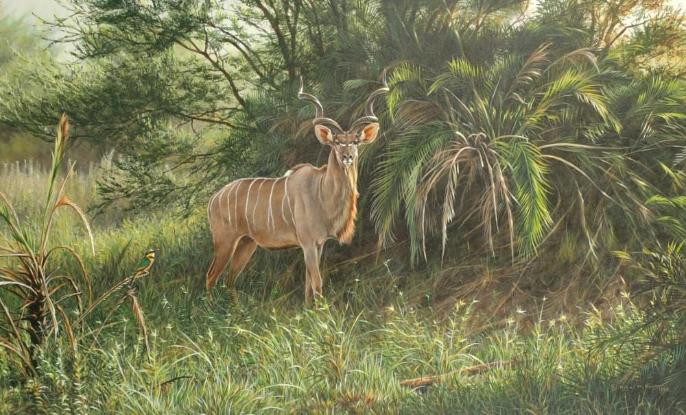 Alan M. Hunt comparable auction result: alan m hunt b 1947 british greater kude oil on board signed and dated 1998 17 5 x 29 75 provenance