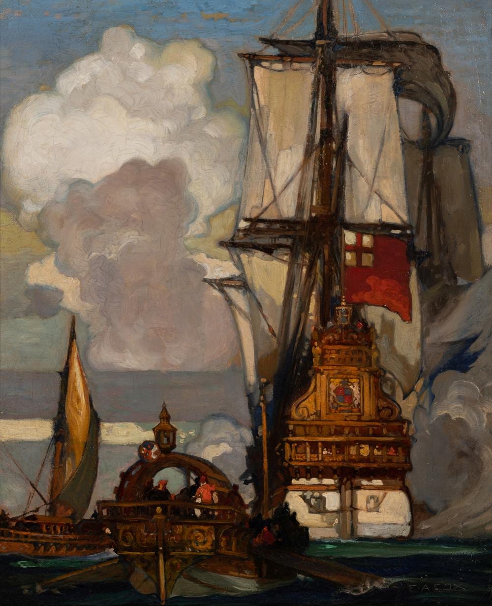 Elijah Albert Cox comparable auction result: elijah albert cox british 1876 1955 galleon and smaller ships