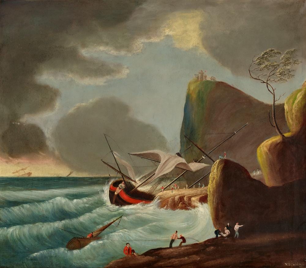 William Buelow Gould comparable auction result: william buelow gould shipwreck on a rocky coast with figures 1840