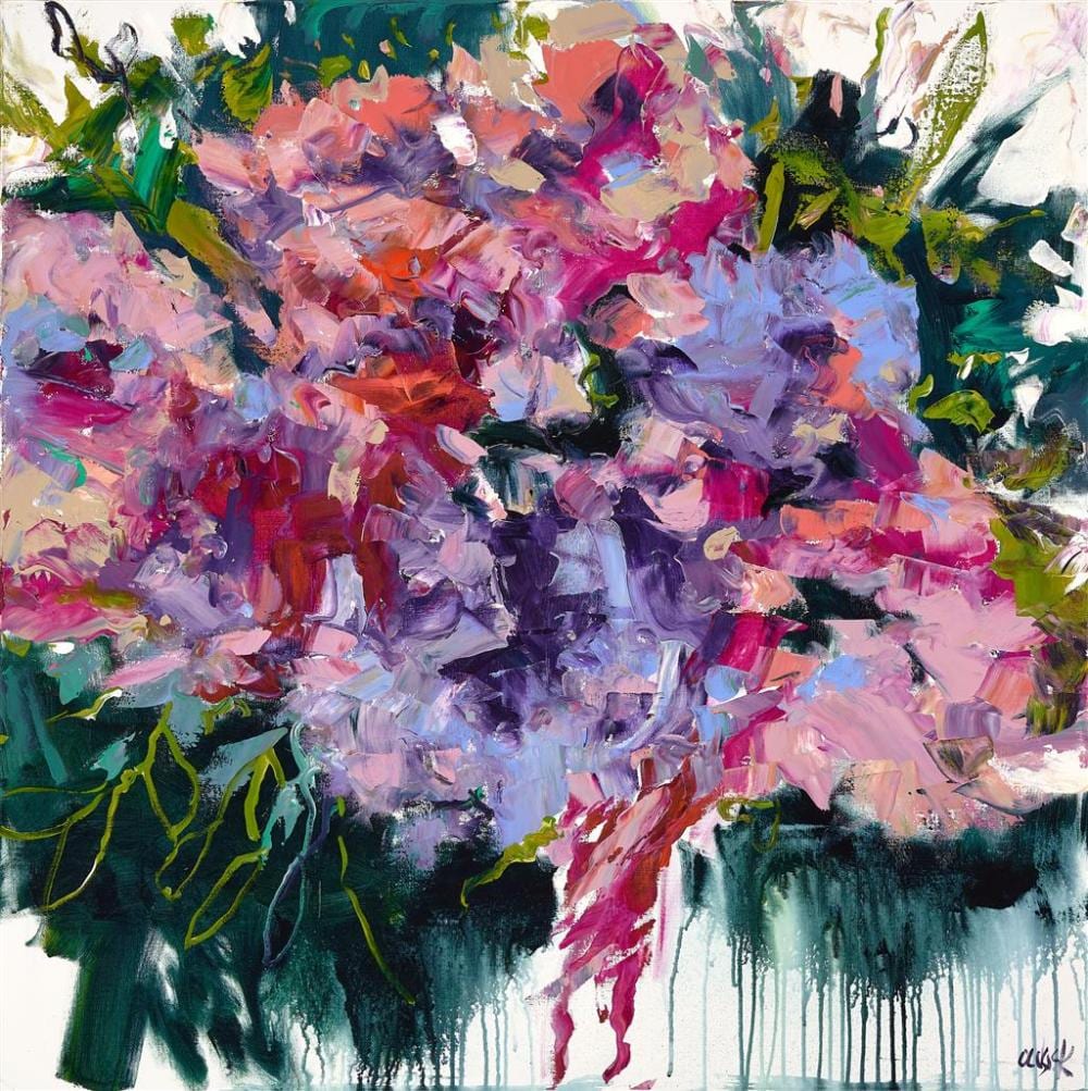 Cheryl Cusick comparable auction result: cheryl cusick colourful bouquet acrylic on canvas 102 x 102 cm