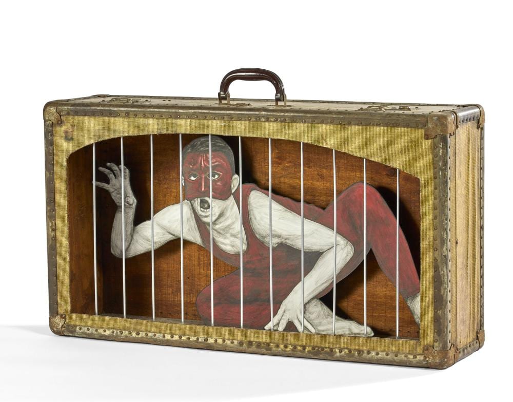 LEVALET comparable auction result: levalet fran ais n en 1988 the beast 2016 encre de chine et acrylique sur papier contrecoll sur bois d coup valise d coup