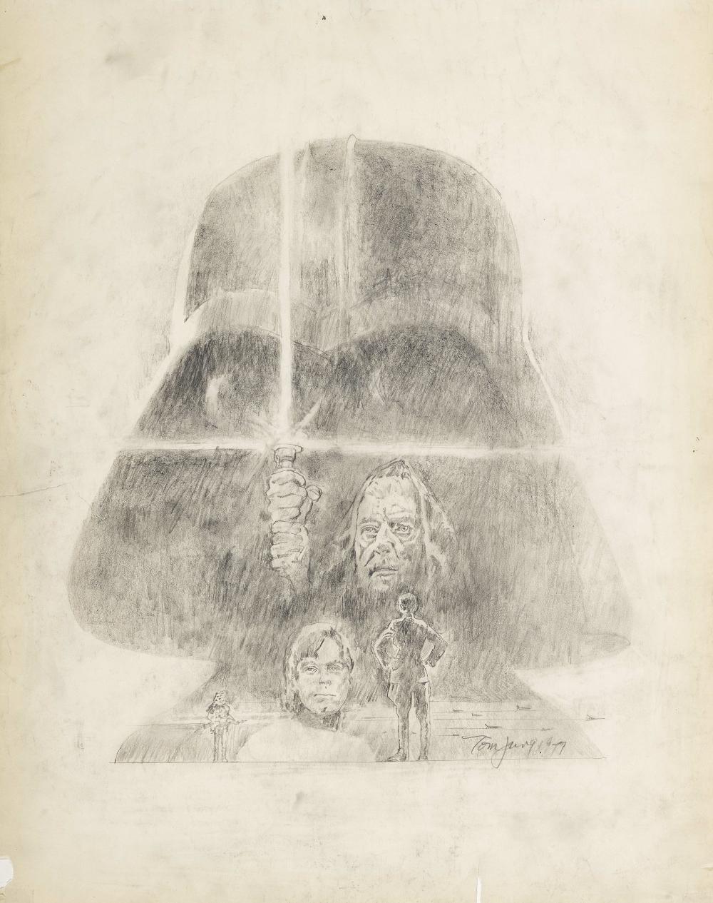 A Tom Jung Star Wars: Episode IV - A New Hope original concept artwork of Darth Vader for the style A one sheet poster sold by Bonhams, lot 162 — auction record photograph