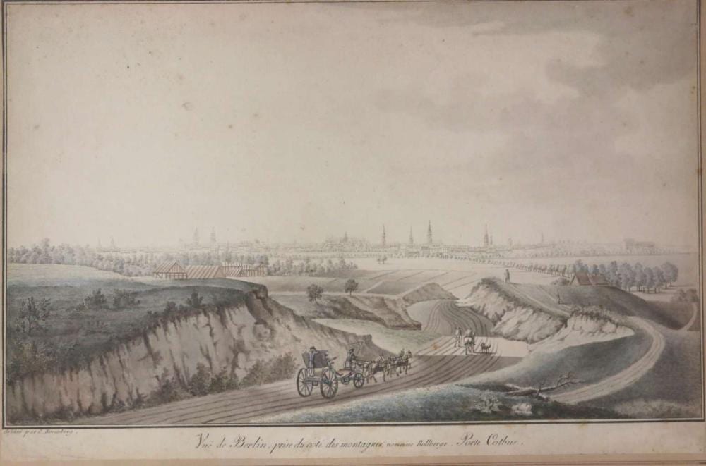Johann Georg Rosenberg comparable auction result: johann georg rosenberg 1739 1808 kolorierter kupferstich vue de berlin prise du cot des montagnes nomm es rollberge porte cotbus