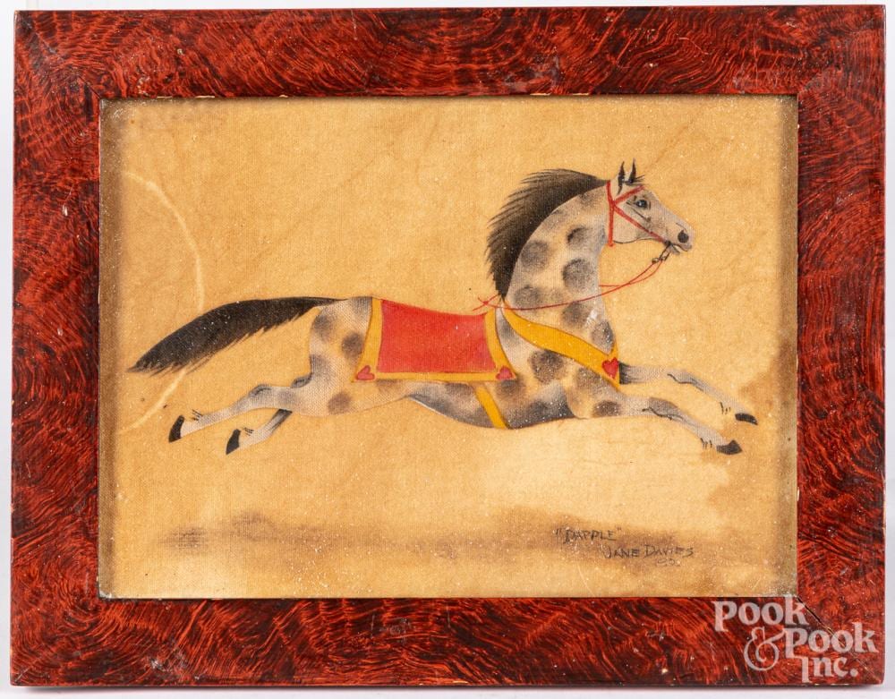 Jane Davies comparable auction result: jane davies oil on velvet theorem of a horse