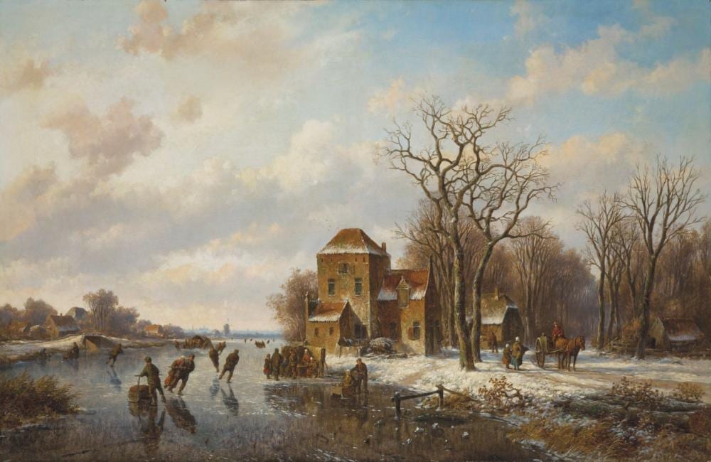Willem Vester comparable auction result: willem vester dutch 1824 1895 skaters on a frozen waterway oil on canvas