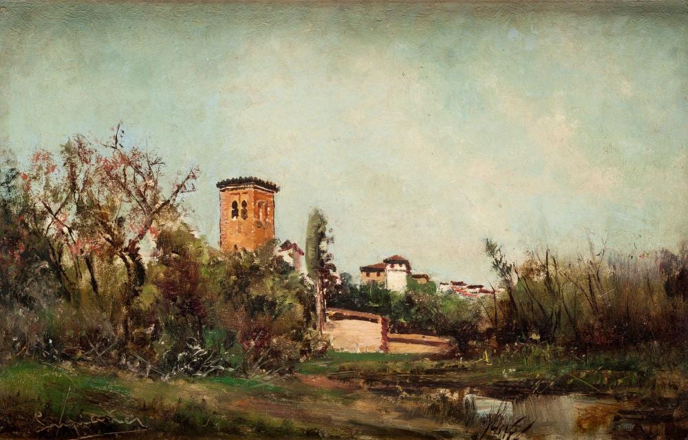 José Lupiáñez y Carrasco comparable auction result: jos lupi ez y carrasco 1864 1938 landscape with tower and river