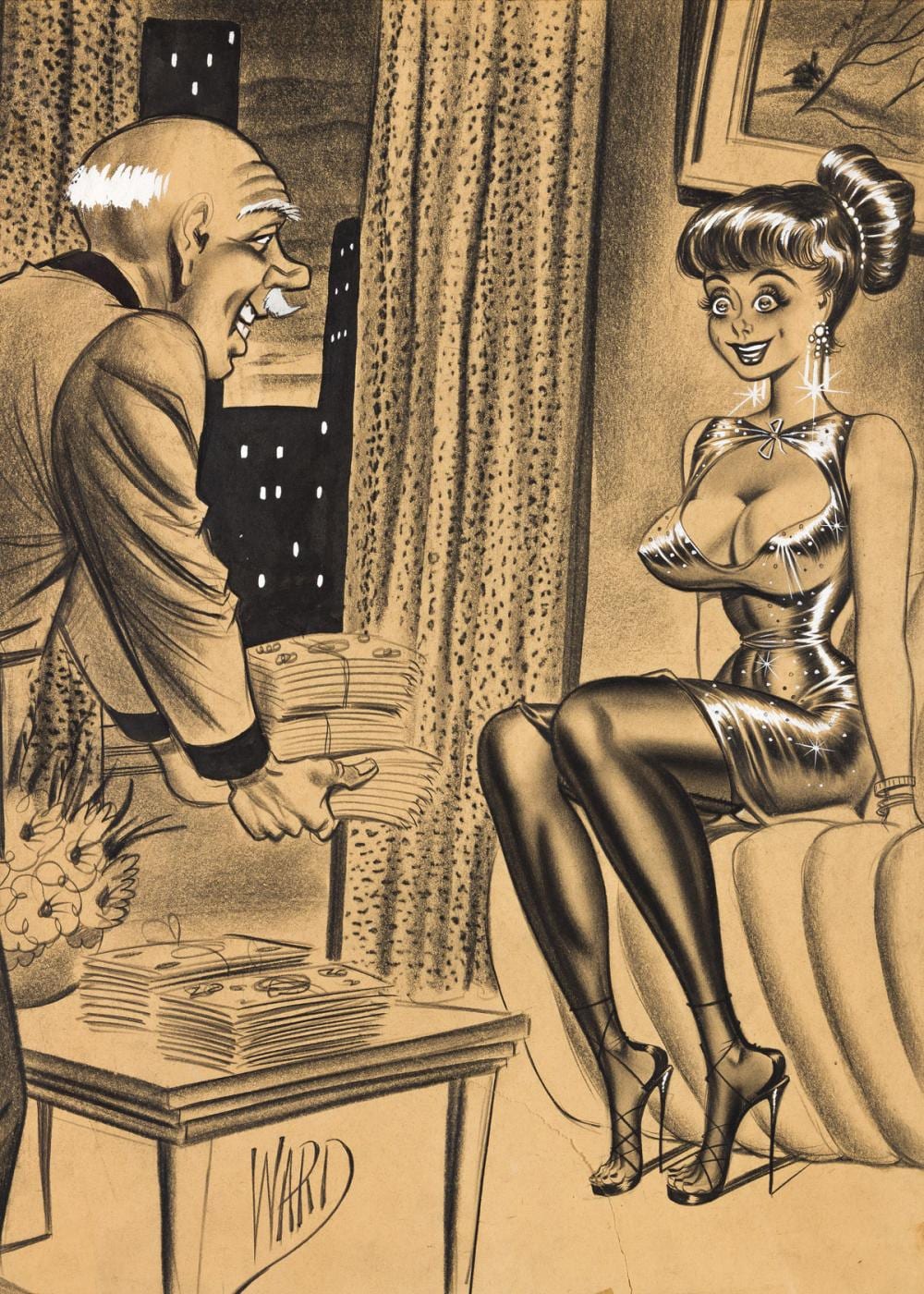 Bill Ward comparable auction result: bill ward 1919 1998 golly mr gotrocks you were right a picture of ben franklin is worth a thousand words cartoon pin up