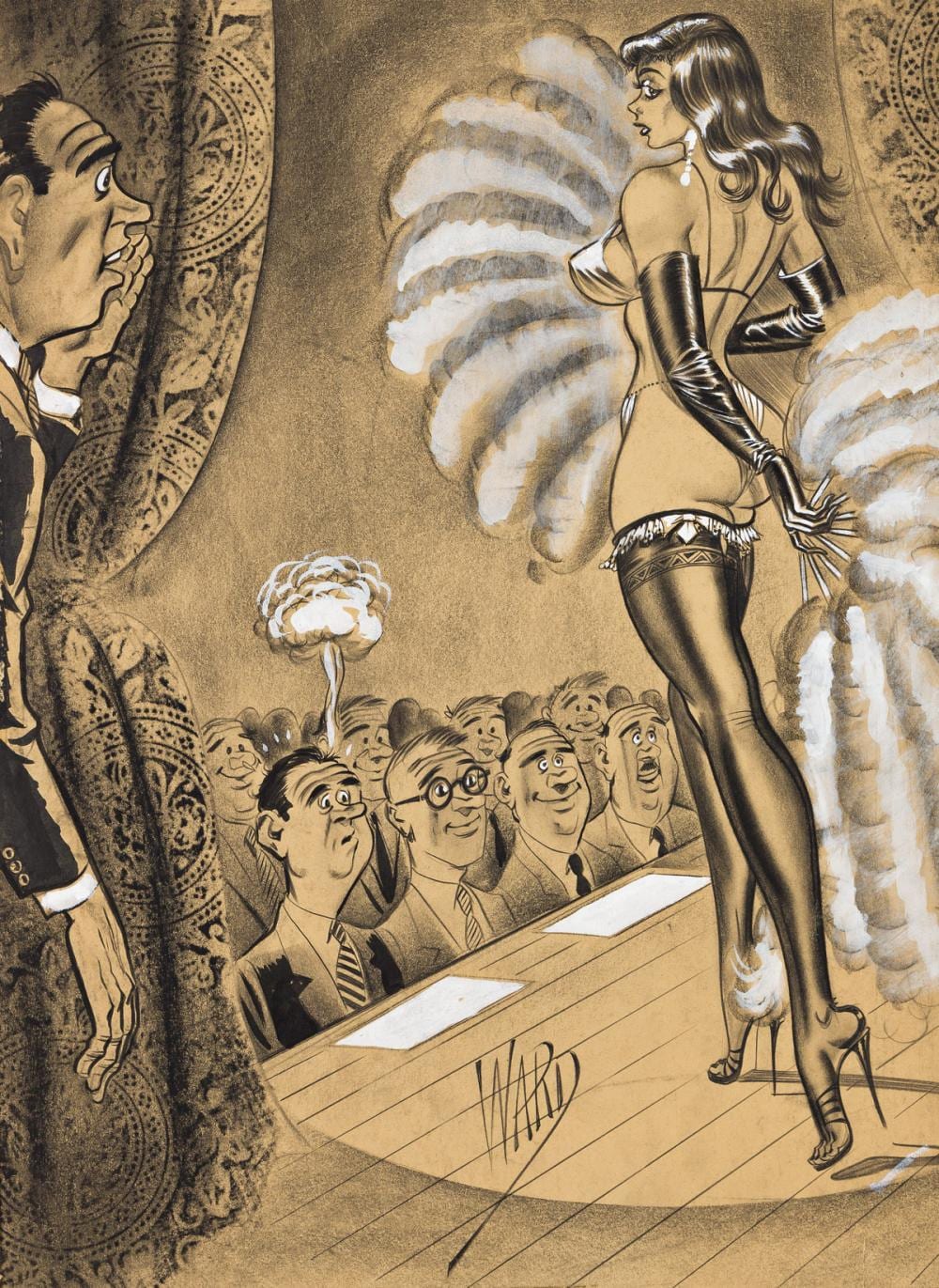 Bill Ward comparable auction result: bill ward 1919 1998 flossie be careful not to fan the guy in the first row he s aft to burst into flames cartoon pin up