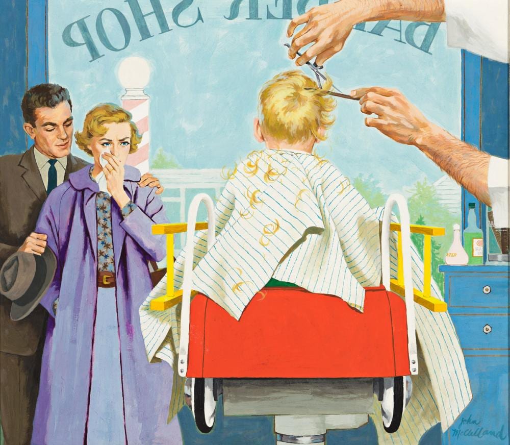 John McClelland comparable auction result: john mcclelland 1919 2016 first haircut american weekly magazine